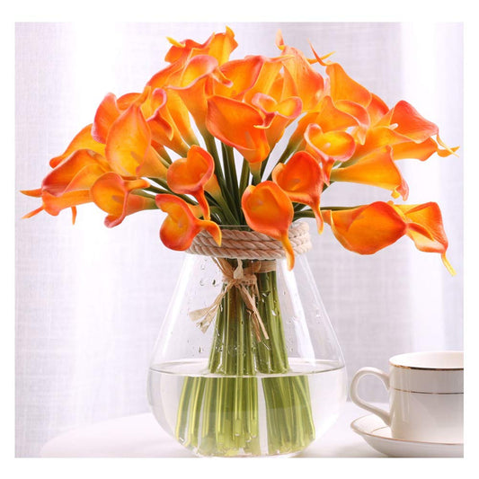 30pcs Calla Lily Artificial Flowers, Real Touch Fake Flowers Wedding Bouquet Home Party Decor Fall Floral Home Dining Room Office Decoration(Orange, 14" Tall).