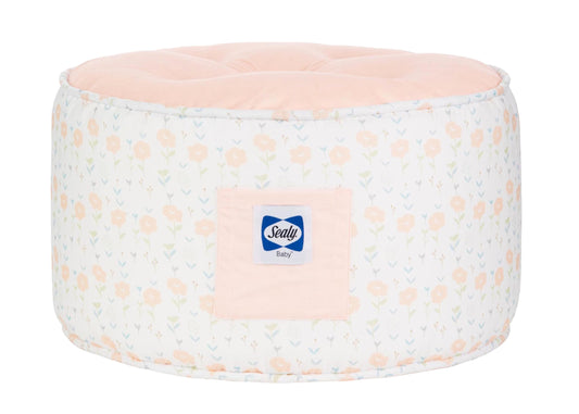 SEALY BABY Pouf Kids Toddler Ottoman - Comfy, Lightweight, and Stylish Seating for Your Little One (Coral & Blossoms)