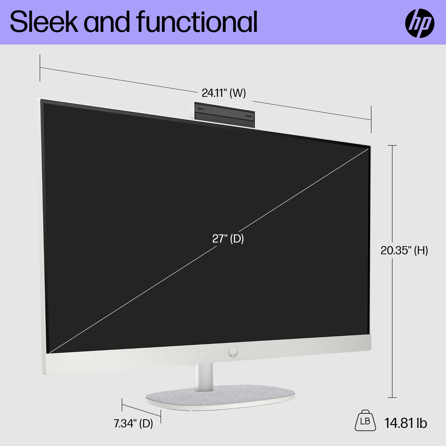 HP 27 inch All-in-One Desktop PC, FHD Display, 13th Generation Intel Core i7-1355U, 12 GB RAM, 512 GB SSD, Intel Iris Xe Graphics, Windows 11 Pro, 27-cr0082 (2023)