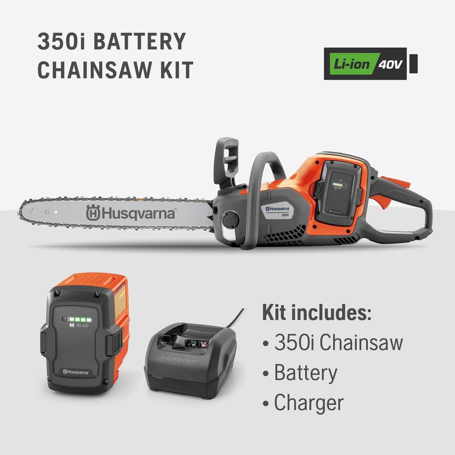 Husqvarna Power Axe 350i Cordless Electric Chainsaw, 18 Inch Chainsaw with Brushless Motor and Quiet Superior Cutting Power, 40V Lithium-Ion Battery and Charger Included