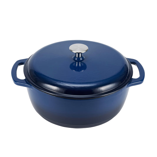 Amazon Basics Enameled Cast Iron Round Dutch Oven with Lid and Dual Handles, Heavy-Duty, 6-Quart, Navy