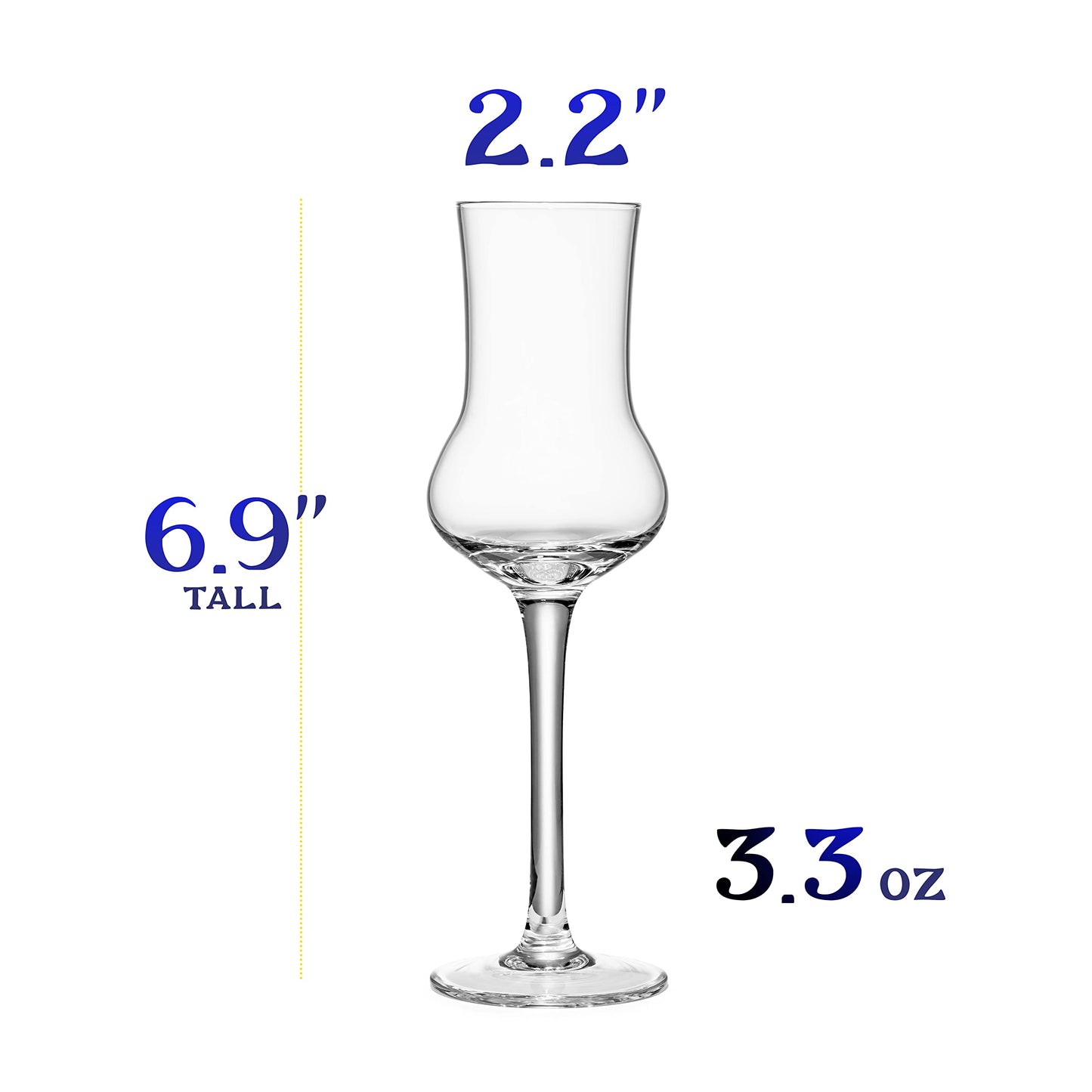 Crystal Limoncello Cordial Glasses | Set of 4 | Tall 3.3 oz Long Stemmed Spirit Glassware for Sipping Aromatic Liquor, After Dinner Drink, Aperitif, Digestive | Elegant Tulip Shaped Stemware