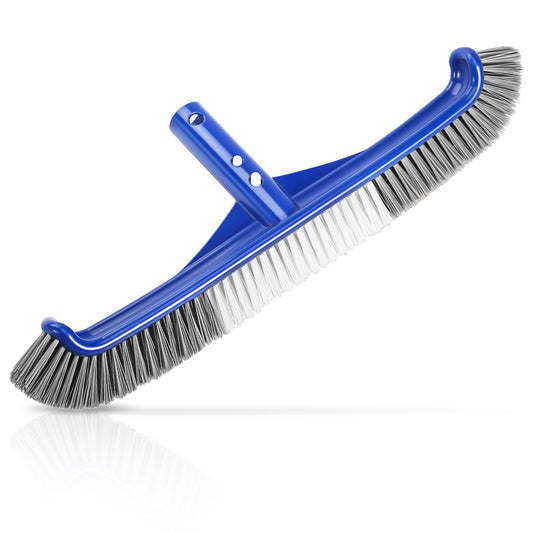 Pool Brush Head, 17.5" Pool Brushes for Cleaning Pool Walls, Curved Ends High-Efficiency Pool Scrub Brush,Premium Nylon Bristles Pool Brush with EZ Clip