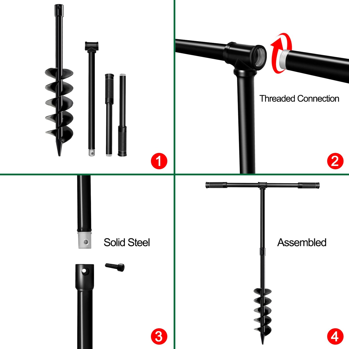 LONGRUN Hand Drill Auger Post Hole Digger, Manual Garden Hole Digging Drill Bit for Planting, Spiral Drill Planter for Bulb, Flower, Tree, Seedlings, Bedding Plants, Umbrella, Fence Holes-4"x 38"