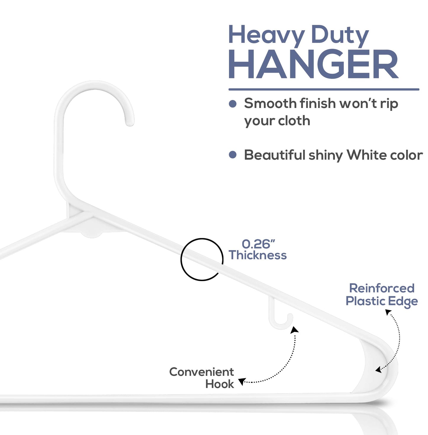 Utopia Home Plastic Hangers 30 Pack - Clothes Hanger with Hooks - Durable & Space Saving Coat Hanger - Heavy Duty White Hangers - Skirt Hangers