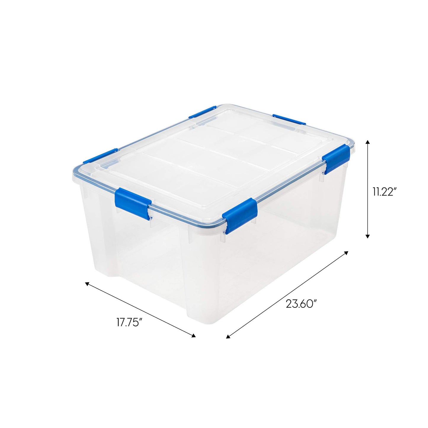 IRIS USA WeatherPro 60 Qt Storage Bins with Lids, 3 Pack, BPA-Free Plastic Gasket Box with Tight Latch and Seal, Stackable Nestable Tote Tub - Clear/Blue