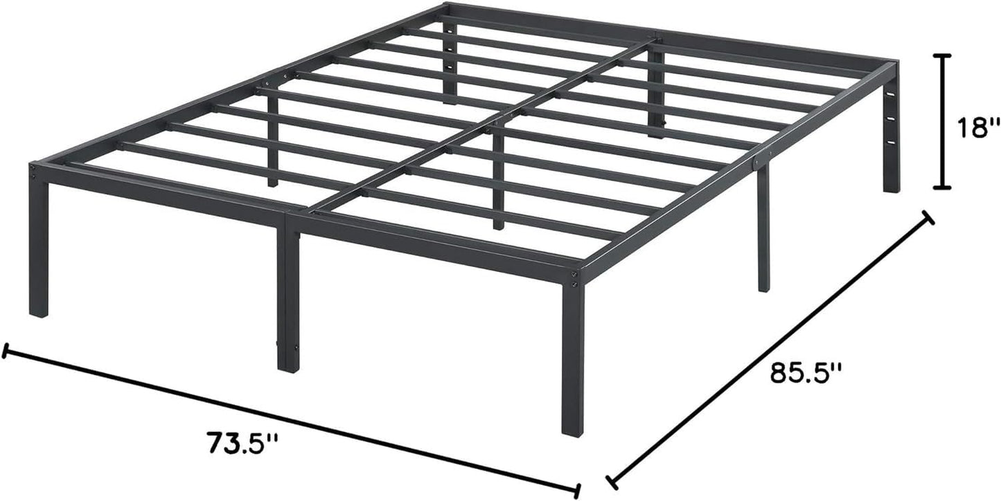 Olee Sleep 18 Inch Heavy Duty Steel Slat Anti-Slip Support, Easy Assembly Platform Bed Frame, Noise Free Steel Mattress Foundation, Maximum Storage, No Box Spring Needed, Black, Cal King Size