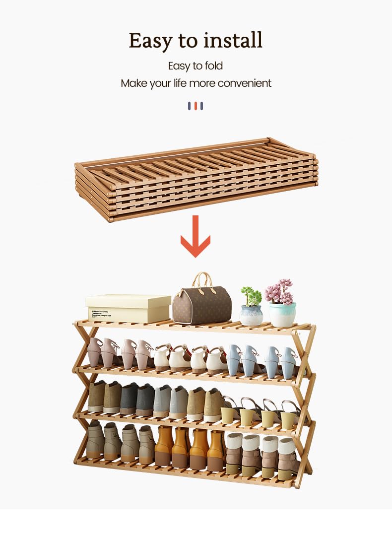 Generic Bamboo Haven: Modern Folding Shoe Rack for Stylish and Sustainable Home Organization, MP3RT8