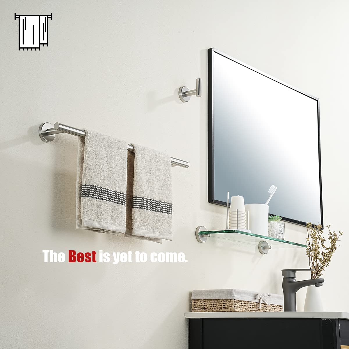 JQK Bath Towel Bar, 18 Inch 304 Stainless Steel Thicken 0.8mm Towel Rack Bathroom, Towel Holder Brushed Finished Wall Mount, Total Length 20.47 Inch TB110L18-BN