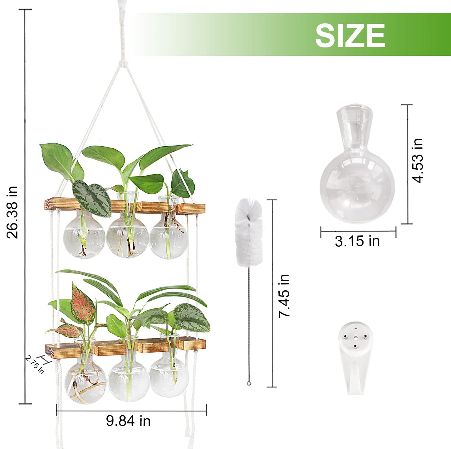 Renmxj Plant Propagation Station Wall Hanging, Plant Terrarium with 2 Tiered Wooden Stand for Hydroponics Plants, Unique Gardening for Women Mom Plant Lovers - 6 Bulb Glass Vases