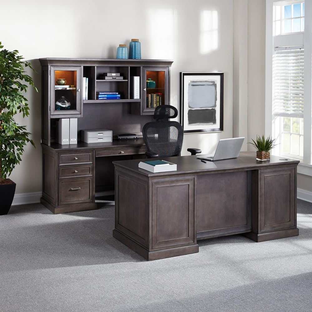 nbf signature series Statesman Double Pedestal Executive Desk - 68" W Chestnut Cherry Office Desk, Ergonomic Desk, Computer Desk, Working Desk, PC Desk for Home or Office