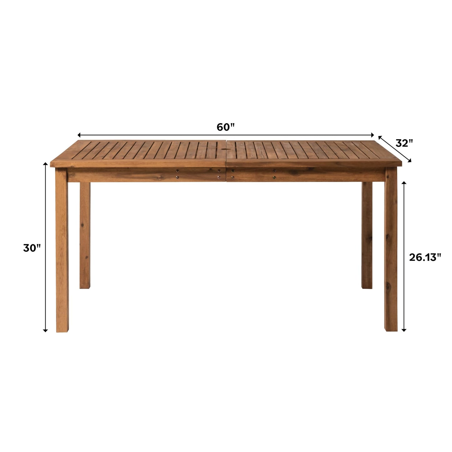 Walker Edison Dominica Contemporary Slatted Outdoor Dining Table, 34 Inch, Brown