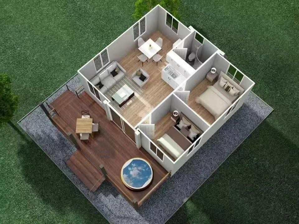 20ft Portable Modern Expandable Folding House, 2BR/1BA Tiny Customizable Mobile Home Kit Prefab,Fully Equipped,Light Steel, Permanent Living Solution Or A Versatile Container Villa,Office,Dorms,Hotels