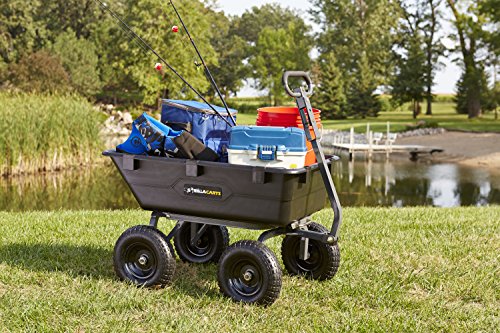 Gorilla Carts 6 Cu Ft Poly Yard Dump Cart and Utility Wagon, with Steel Frame and 1200 Pound Heavy Duty Capacity, for Lawn and Gardening, Black