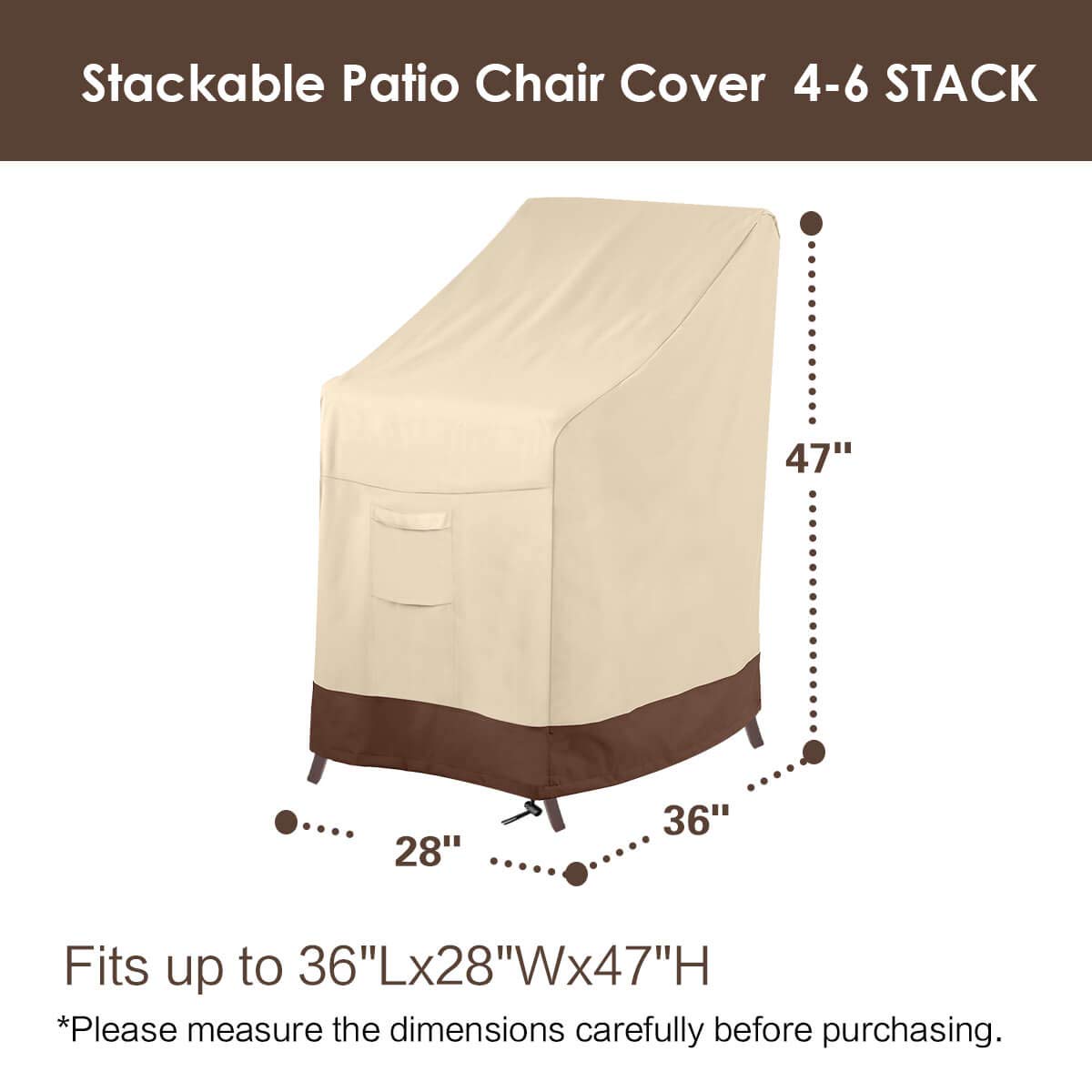 Vailge Stackable Patio Chair Cover,100% Waterproof Outdoor Chair Cover, Heavy Duty Lawn Patio Furniture Covers,Fits for 4-6 Stackable Dining Chairs,36"Lx28"Wx47"H,Beige&Brown