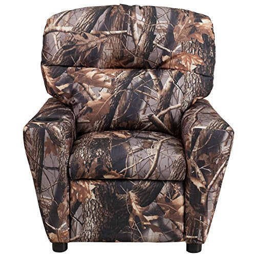 Flash Furniture Chandler Vinyl Kids Recliner with Cup Holder and Safety Recline, Contemporary Reclining Chair for Kids, Supports up to 90 lbs., Camouflage