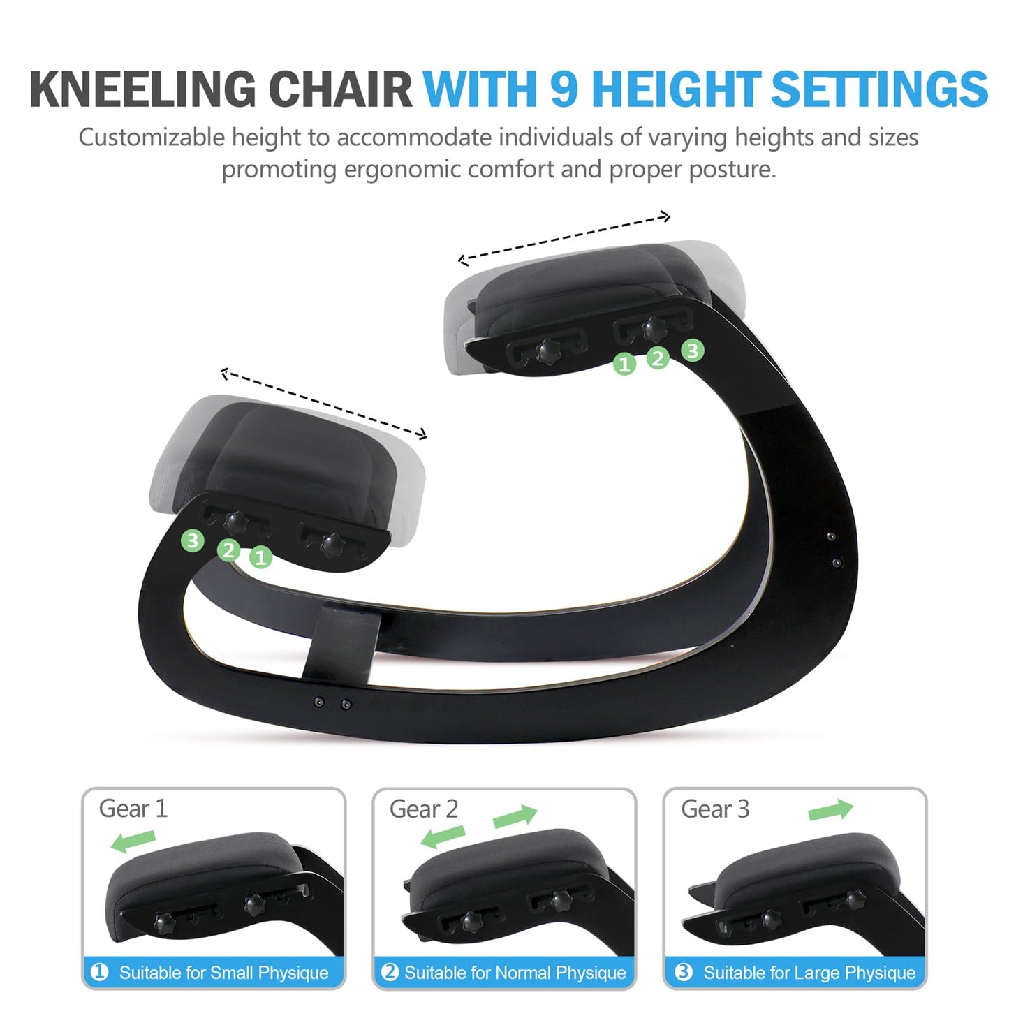 Adjustable Kneeling Chair, Wooden Ergonomic Rocking Chair - Improve Your Posture with an Angled Seat for Home,Office(Cylindrical Black)