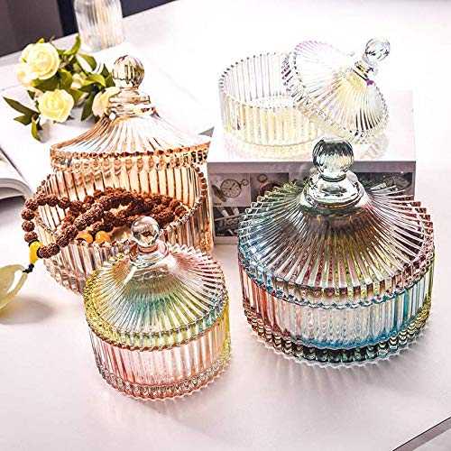 CHOOLD Luxury Colorful Tent Shaped Crystal Candy Jar with Lid,Clear Glass Apothecary Jar Wedding Candy Buffet Jar Food Jar (10oz/24oz) (Amber-L)