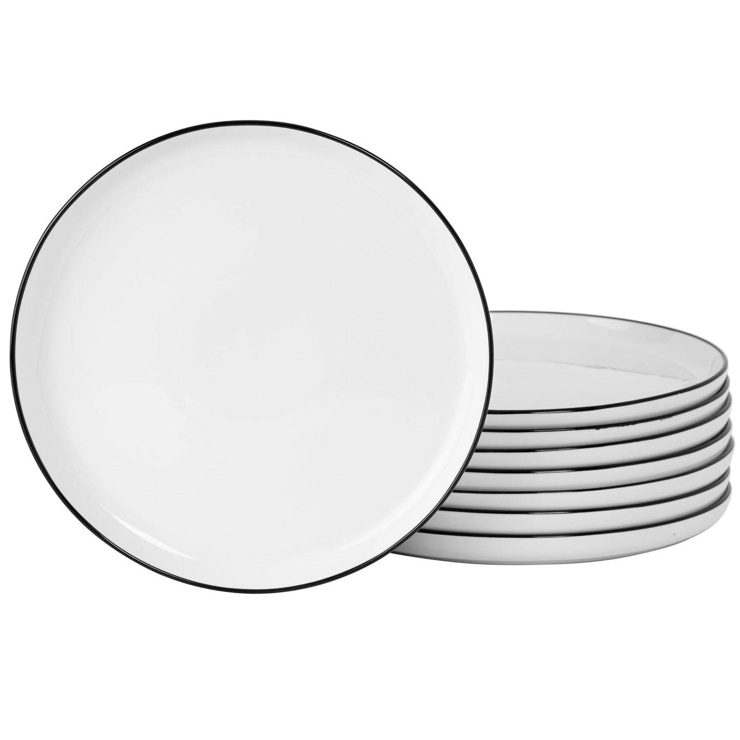 Gibson Home Oslo 8-Piece Porcelain Chip and Scratch Resistant Dinner Plate Set - White w/Black Rim