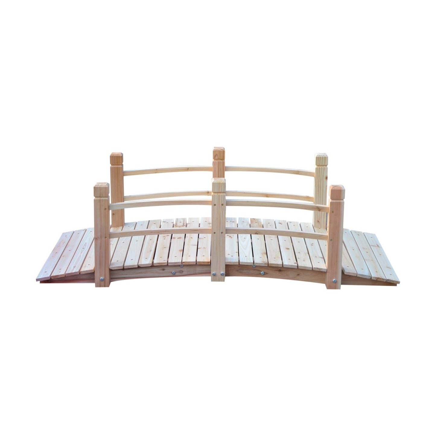 Outsunny Fir Wood Garden Bridge Arc Walkway with Side Railings for Backyards, Gardens, and Streams, Natural Wood, 60" x 26.5" x 19"