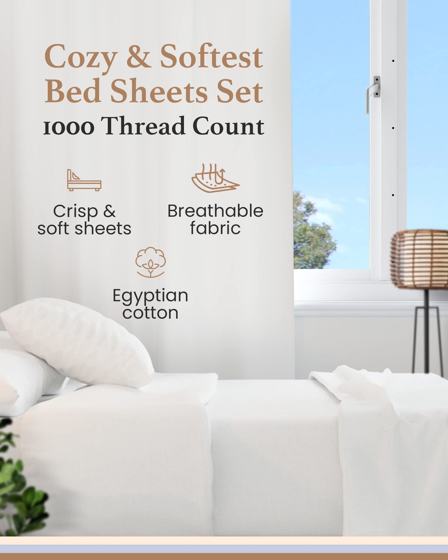 Good Sleep Bedding Full Size Bed Sheets - 100% Egyptian Cotton Sheets Full Size Bed, 4Pc, 1000 TC, Full Sheet Set, Luxury Sateen Weave, Soft, 16" Deep Pocket Full Size Sheets Set - White Sheets Full