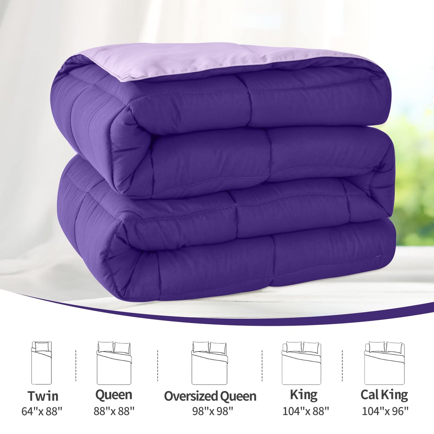 Homelike Moment Lightweight Twin Comforter - Purple Down Alternative Comforters Twin Size Bed, All Season Duvet Insert Quilted Reversible Bedding Comforter Soft Cozy Twin Size Plum/Light Purple