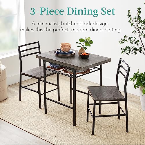 Best Choice Products 3-Piece Modern Dining Set, Space Saving Dinette for Kitchen, Dining Room, Small Space w/Steel Frame, Built-in Storage Rack - Gray