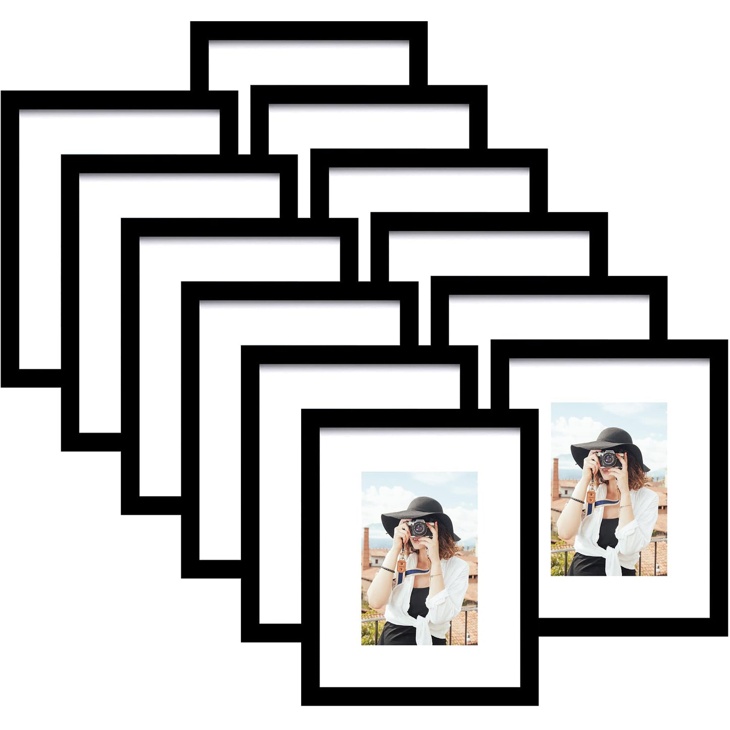 Picrit 11x14 Picture Frame Set of 12, Photo Display 8x10 with Mat or 11x14 Without Mat for Wall Mounting or Table Top Display, Black.