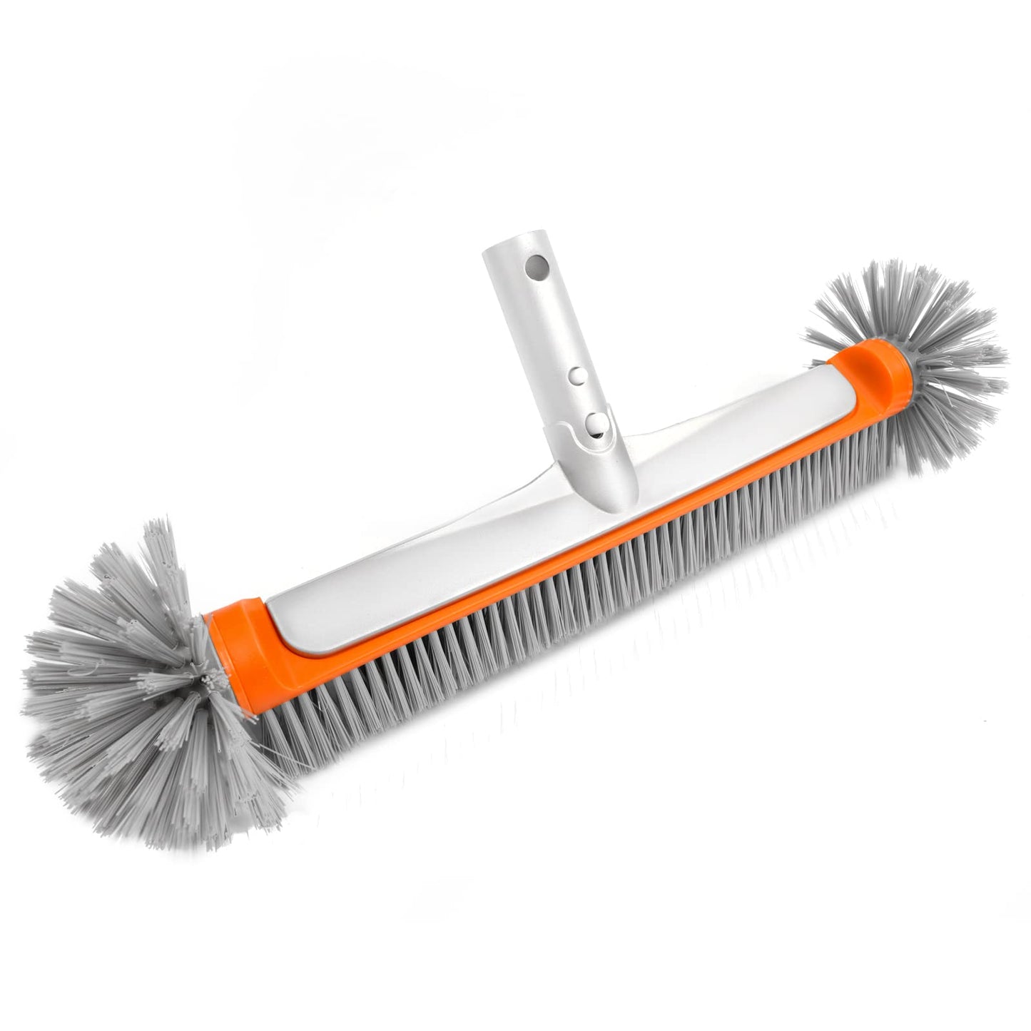 Poolvio Professional 17.5" Floor & Wall Pool Cleaning Brush with Tough Around Nylon Bristles, EZ Clip Aluminum Handle- Easily Sweep from Walls, Floors, Steps (Orange)