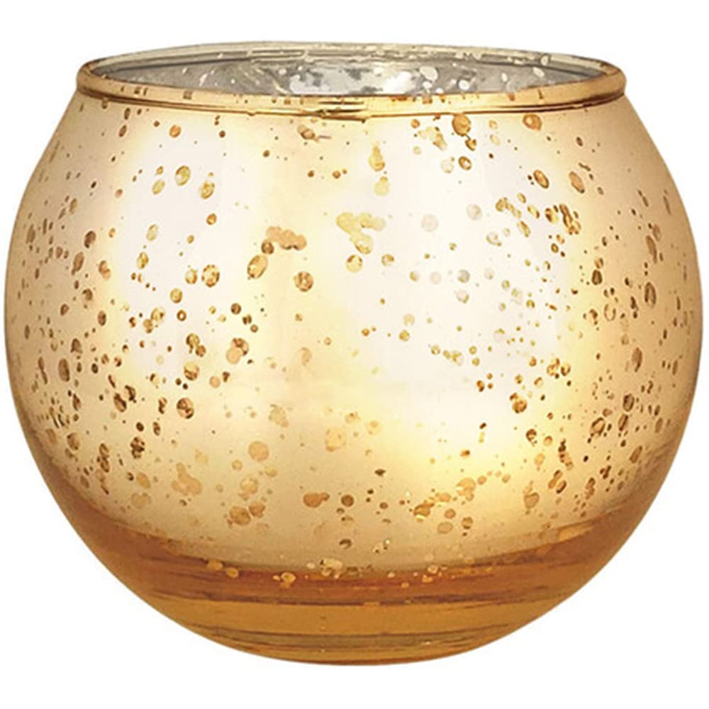 Just Artifacts 2-Inch Round Speckled Mercury Glass Votive Candle Holders (Gold, Set of 12)