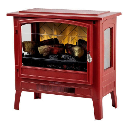 Country Living Infrared Freestanding Electric Fireplace Stove Heater in Deep Red | Provides Supplemental Zone Heat with Remote, Multiple Flame Colors, Metal Design with Faux Wooden Logs