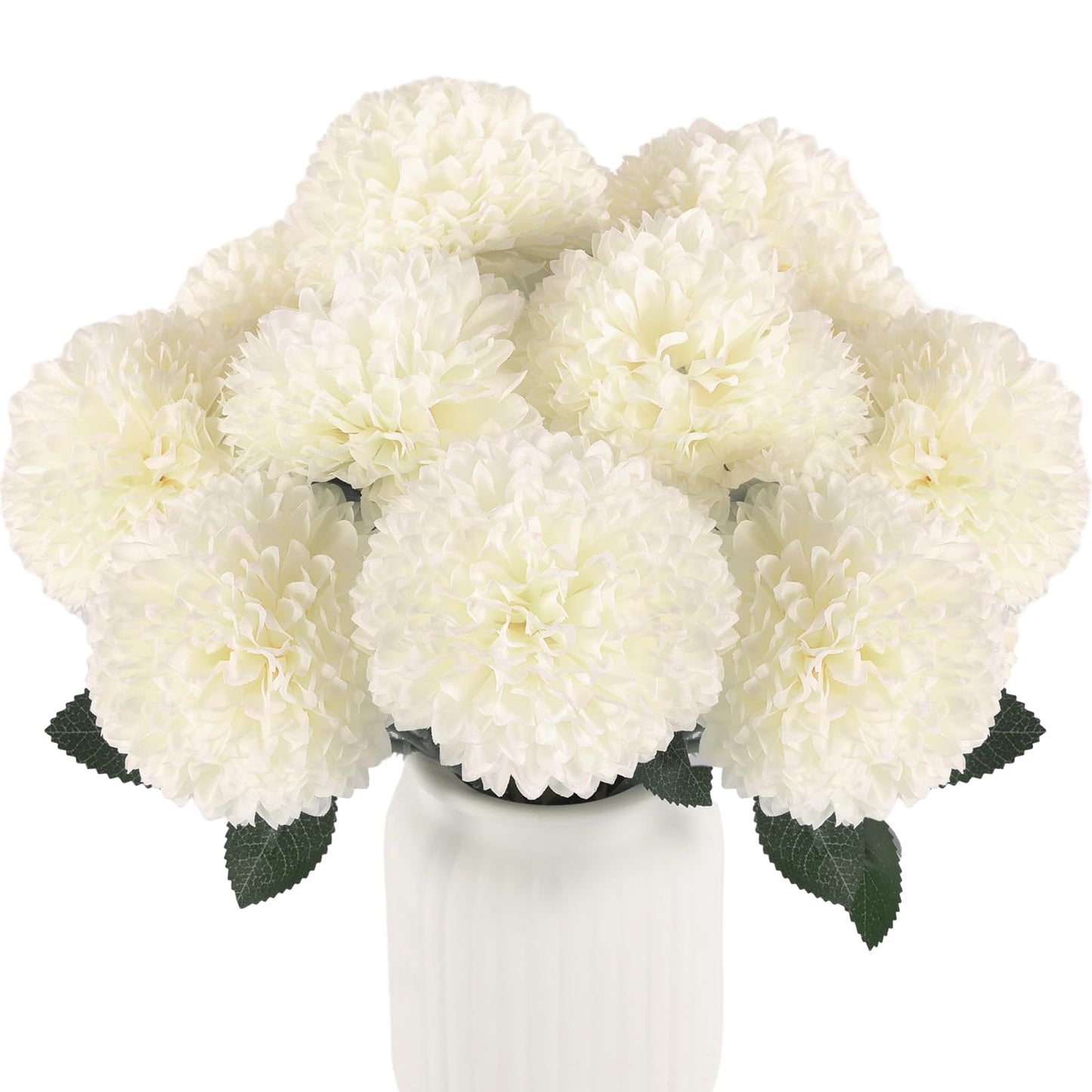 Hananona 12 Pcs Artificial Chrysanthemums Flowers Ball Flowers, Fake Mums Flowers White Silk Flowers for Spring Home Decor Indoor Floral Arrangement Table Centerpiece (12, White)