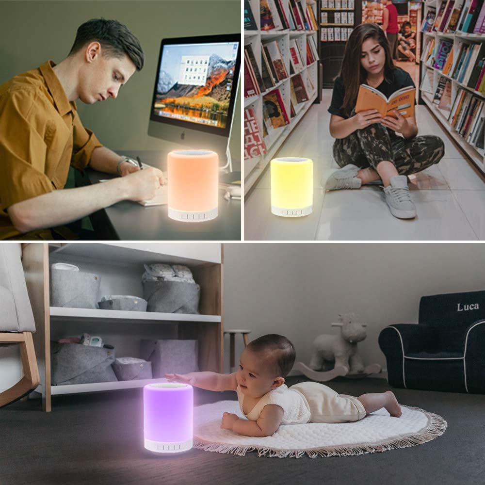 Elecstars Touch Bedside Lamp - with Bluetooth Speaker, Dimmable Color Night Light, Outdoor Table Lamp with Smart Touch Control, Best Gift for Men Women Teens Kids Children Sleeping Aid