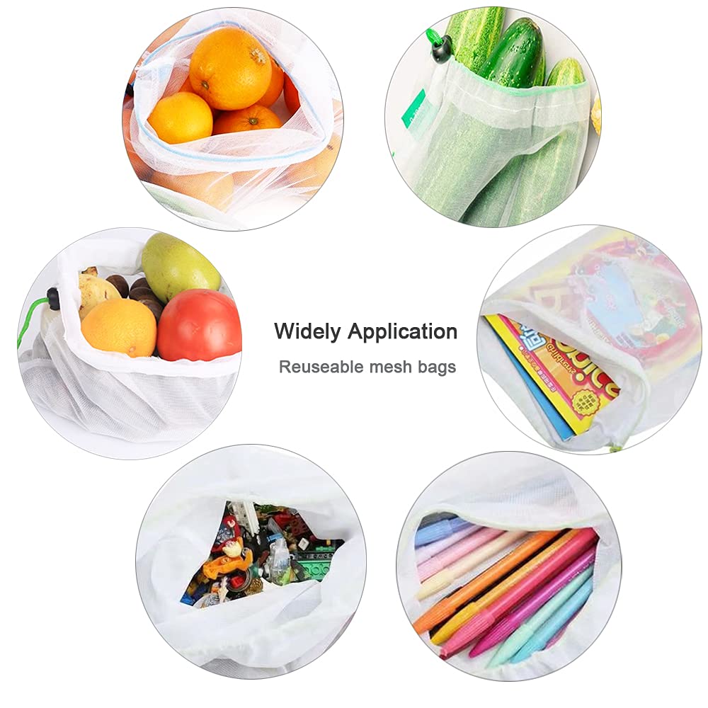 16 Pcs Mesh Small Toy Bags for Storage, 3 Sizes Reusable Mesh Drawstring Produce Bags Puzzle Bag for Kids Storage Playroom Organization, Fruits, Vegetable