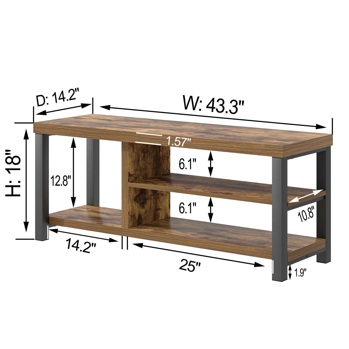 EXCEFUR Shoe Bench, Modern Wood Storage Bench for Entryway Hallway, Industrial Indoor Shoe Rack Bench Seat for Living Room Bedroom, 43.3 Inch Rustic Brown