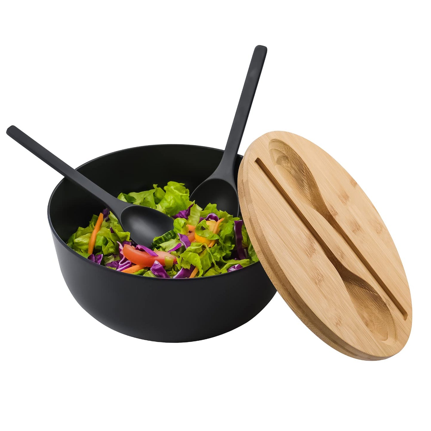 LOVYANXUE Bamboo Fiber Salad Bowl with Servers Set Large 9.8inches Nature Bamboo Mixing Bowl with Servers with Lid Spoon and Fork for Fruits,Salads and Vegetables