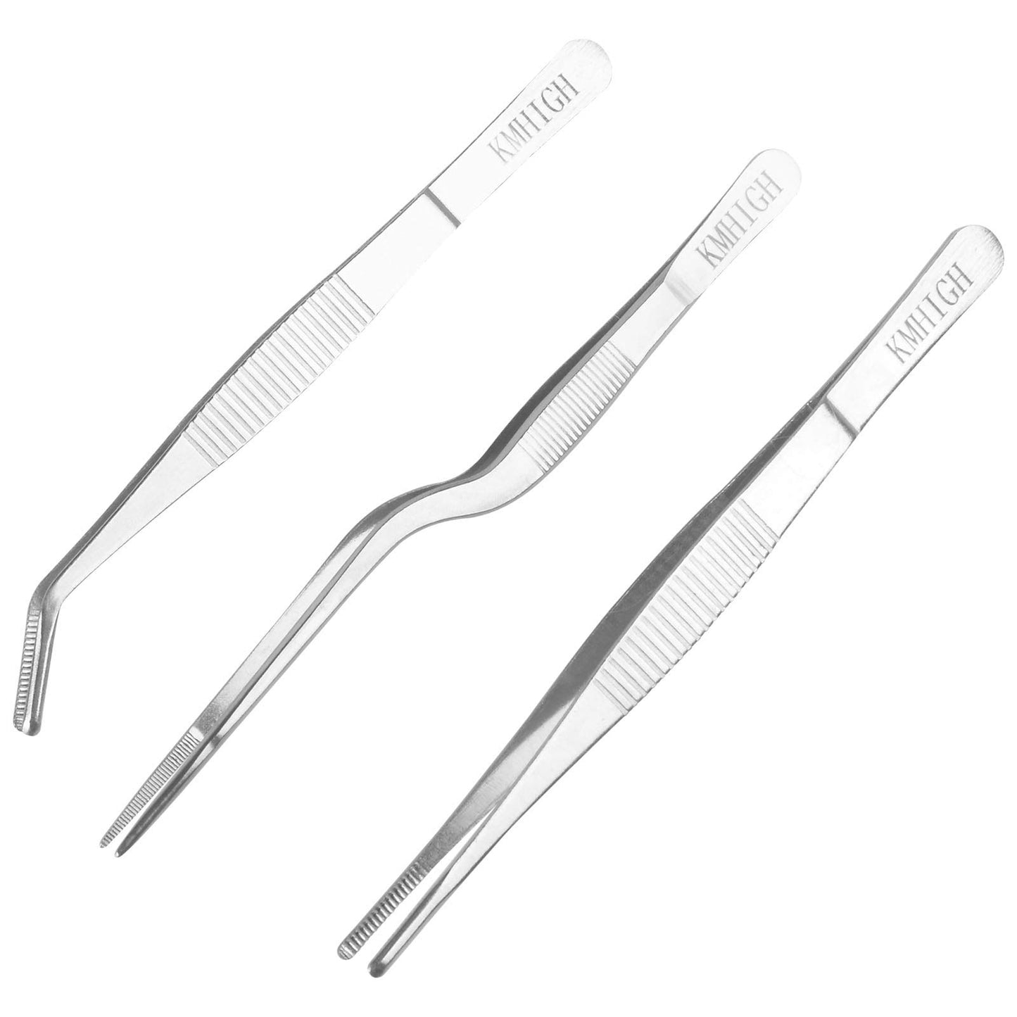 KMHIGH Stainless Steel Tweezers Set, For Small Gardening and Kitchen, Multi-Purpose Tools. (3Pcs, 6.15Inches / 6.3Inches / 6.5Inches)