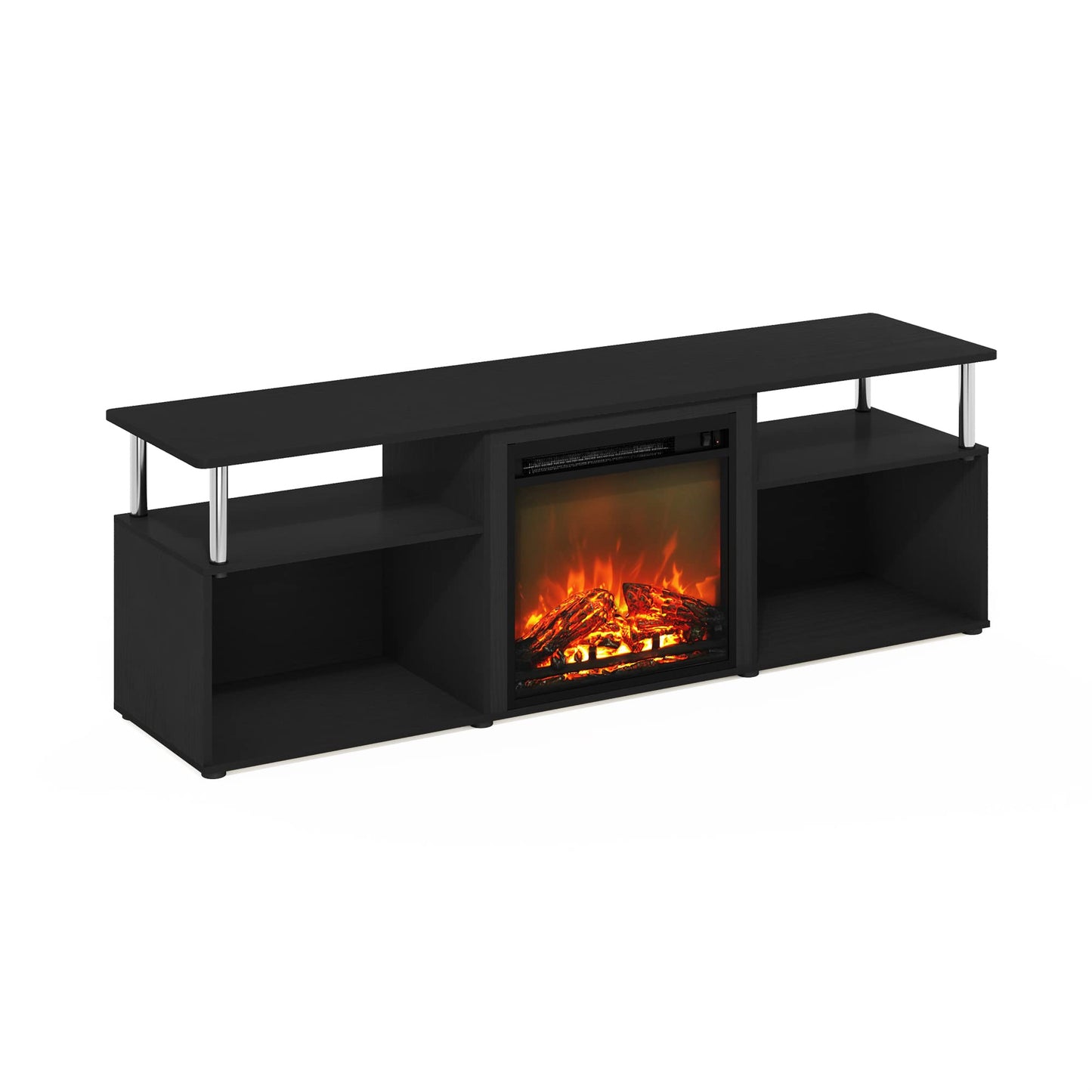 Furinno Jensen Open Storage Fireplace Entertainment Center for TV up to 70 Inch with Stainless Steel Tubes, Americano/Chrome