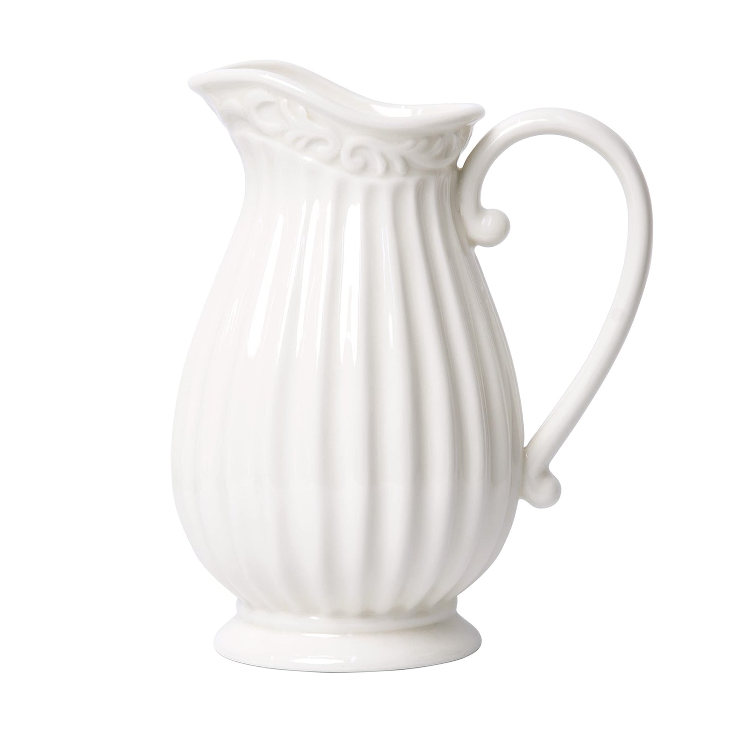 D'vine Dev 10 Inch White Ceramic Pitcher Vase for Home Décor, VS-PT-1