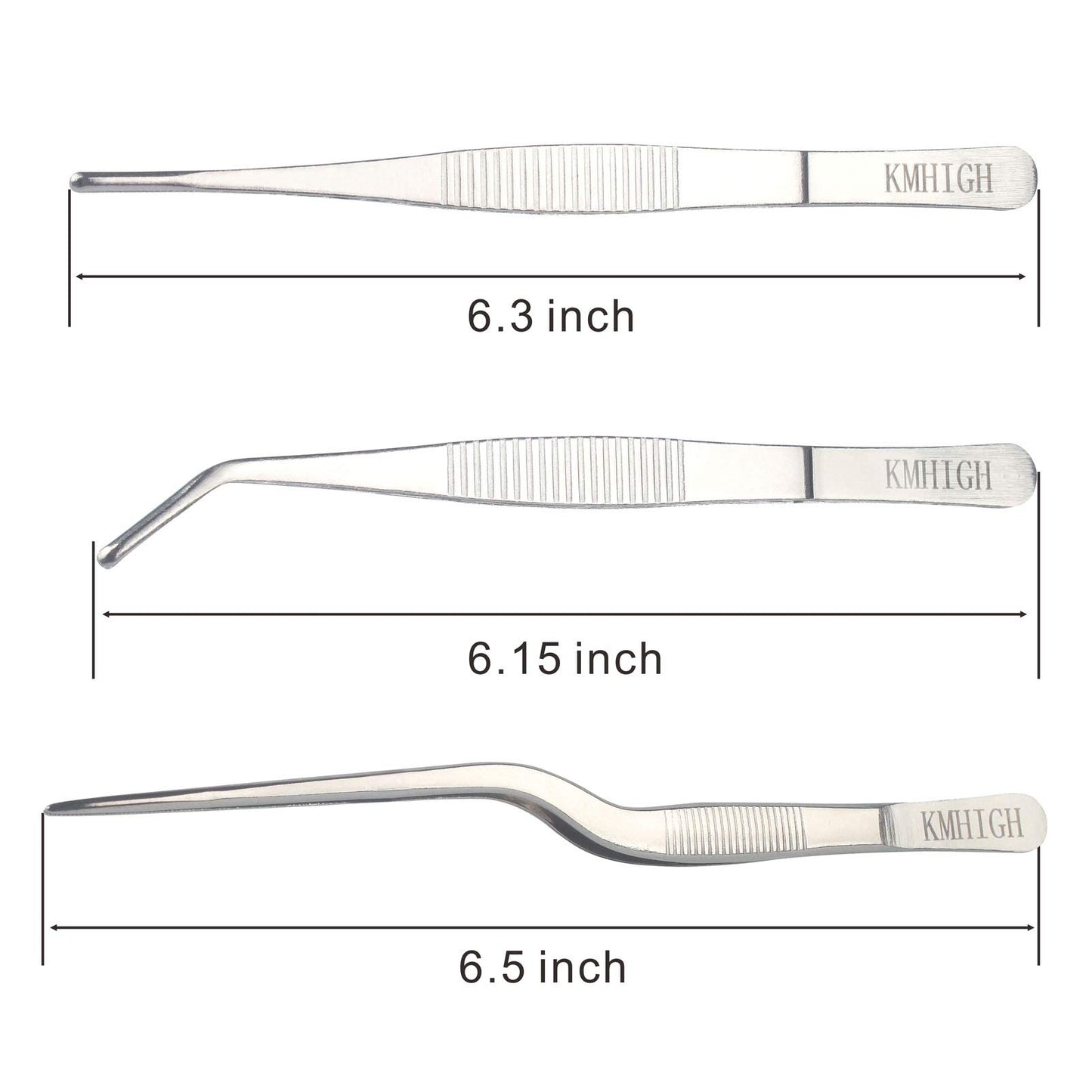 KMHIGH Stainless Steel Tweezers Set, For Small Gardening and Kitchen, Multi-Purpose Tools. (3Pcs, 6.15Inches / 6.3Inches / 6.5Inches)