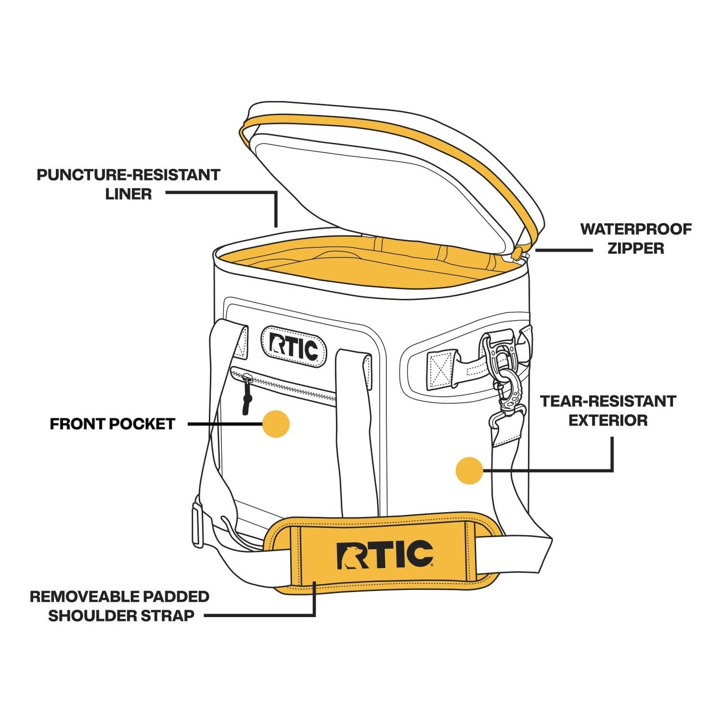 RTIC Soft Cooler 12 Can, Insulated Bag Portable Ice Chest Box for Lunch, Beach, Drink, Beverage, Travel, Camping, Picnic, Car, Trips, Floating Cooler Leak-Proof with Zipper, Tan