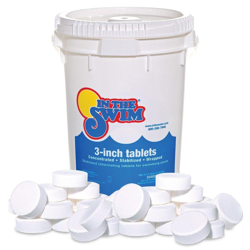 In The Swim 3 Inch Stabilized Chlorine Tablets for Sanitizing Swimming Pools - Individually Wrapped, Slow Dissolving - 90% Available Chlorine - Tri-Chlor - 50 Pounds