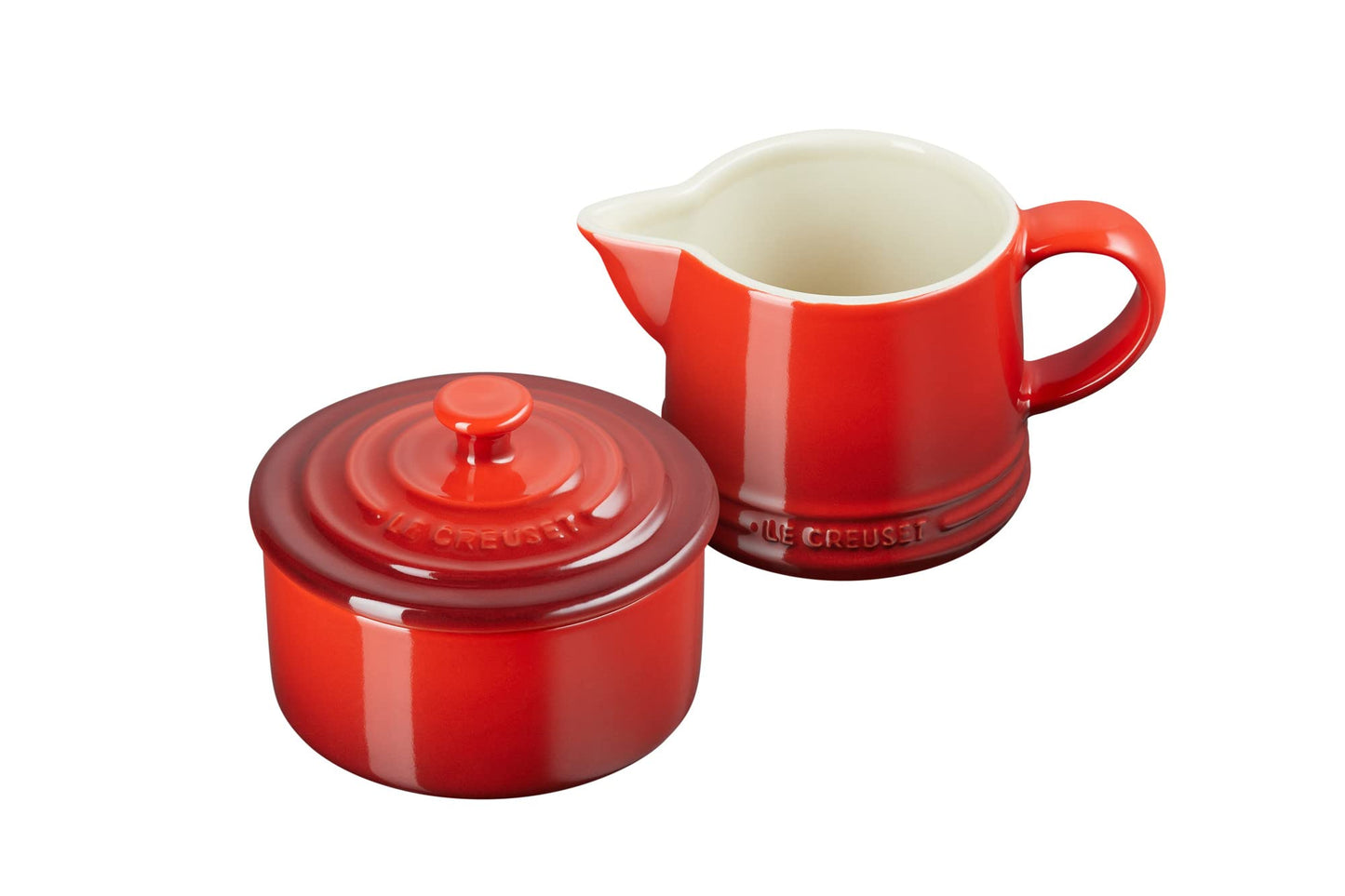 Le Creuset Stoneware Signature Cream & Sugar Set, Cerise, Cream: 300 ml., Sugar: 8oz,