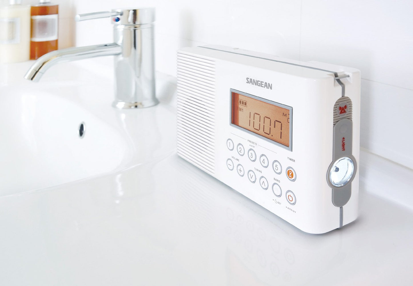 Sangean H201 Portable AM/FM/Weather Alert Digital Tuning Waterproof Shower Radio White