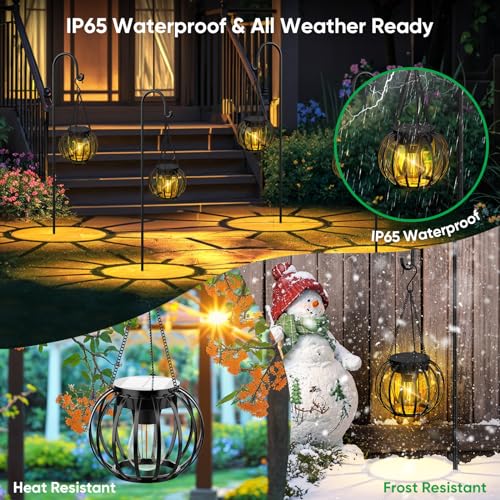 Solar Lanterns Outdoor Waterproof: 2 Pack Metal Hanging Solar Lights for Outside Garden Decor, Solar Garden Lantern Decorative Lights for Tree Yard Patio Table Pathway Wall Decorations