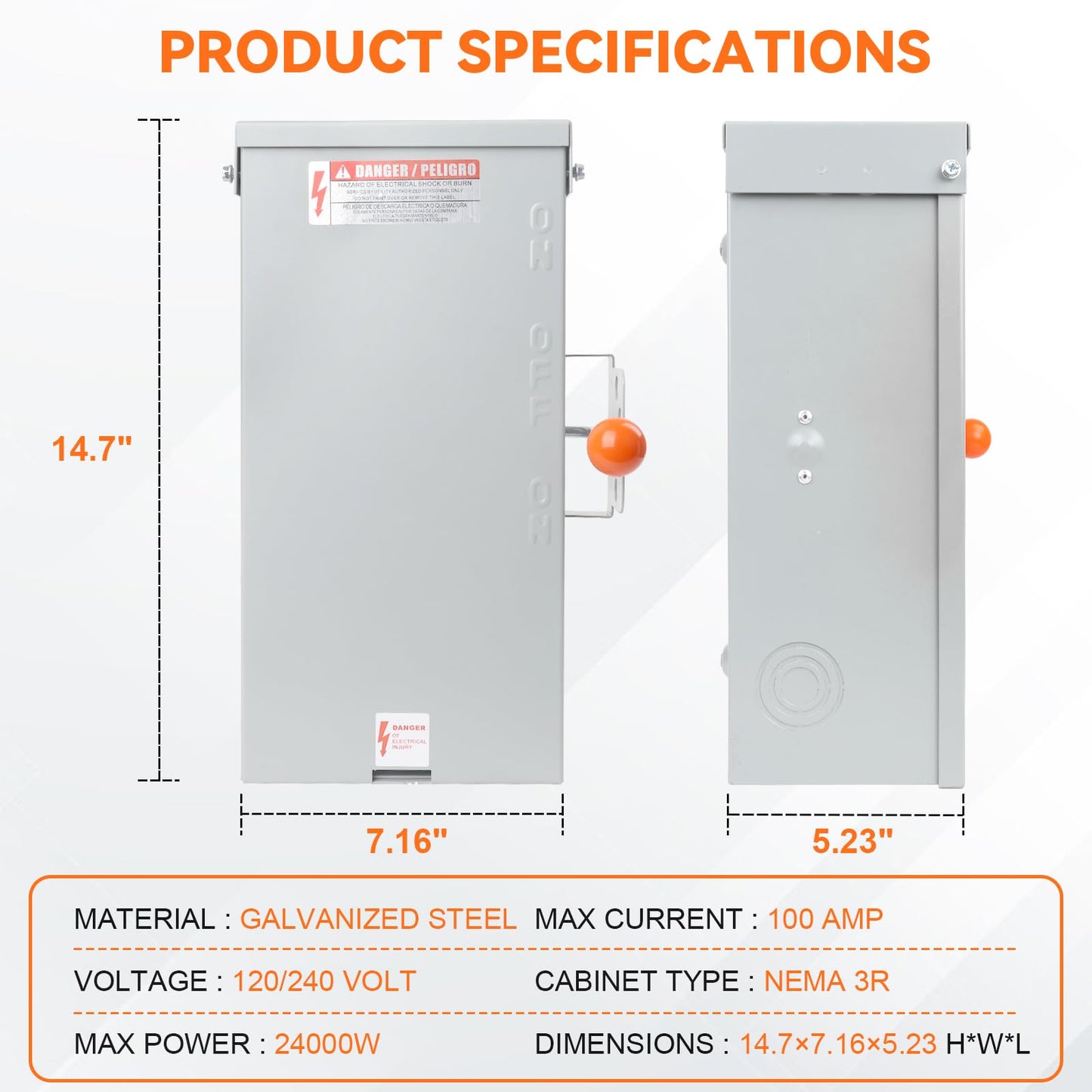 100A Generator Transfer Switch,24000W General-Duty Double-Throw Safety Switch,120/240-Volt Transfer Switch,Stronger Stability Manual Transfer Switch,Meeting NEMA 3R Standards for Outdoor and Indoor