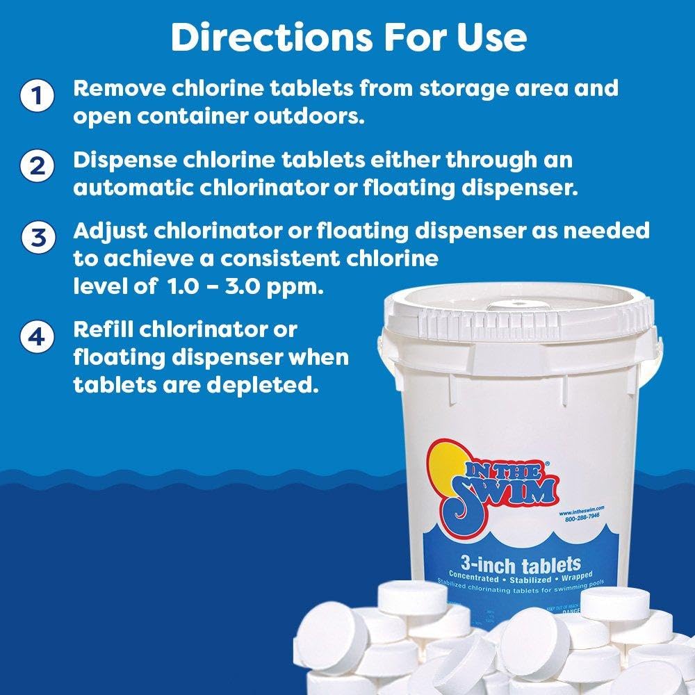 In The Swim 3 Inch Stabilized Chlorine Tablets for Sanitizing Swimming Pools - Individually Wrapped, Slow Dissolving - 90% Available Chlorine - Tri-Chlor - 25 Pounds