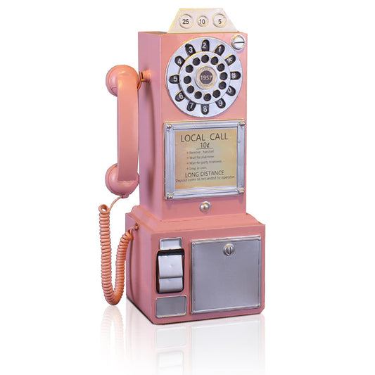 Antique Telephone - Pink Rotary Dial Landline Phone Model Vintage Classic Phone Props Retro Wall Mounted Crafts Ornaments Cafe Bar Window Booth Decoration - 9.8''L x 6.3''W x 19.7''H