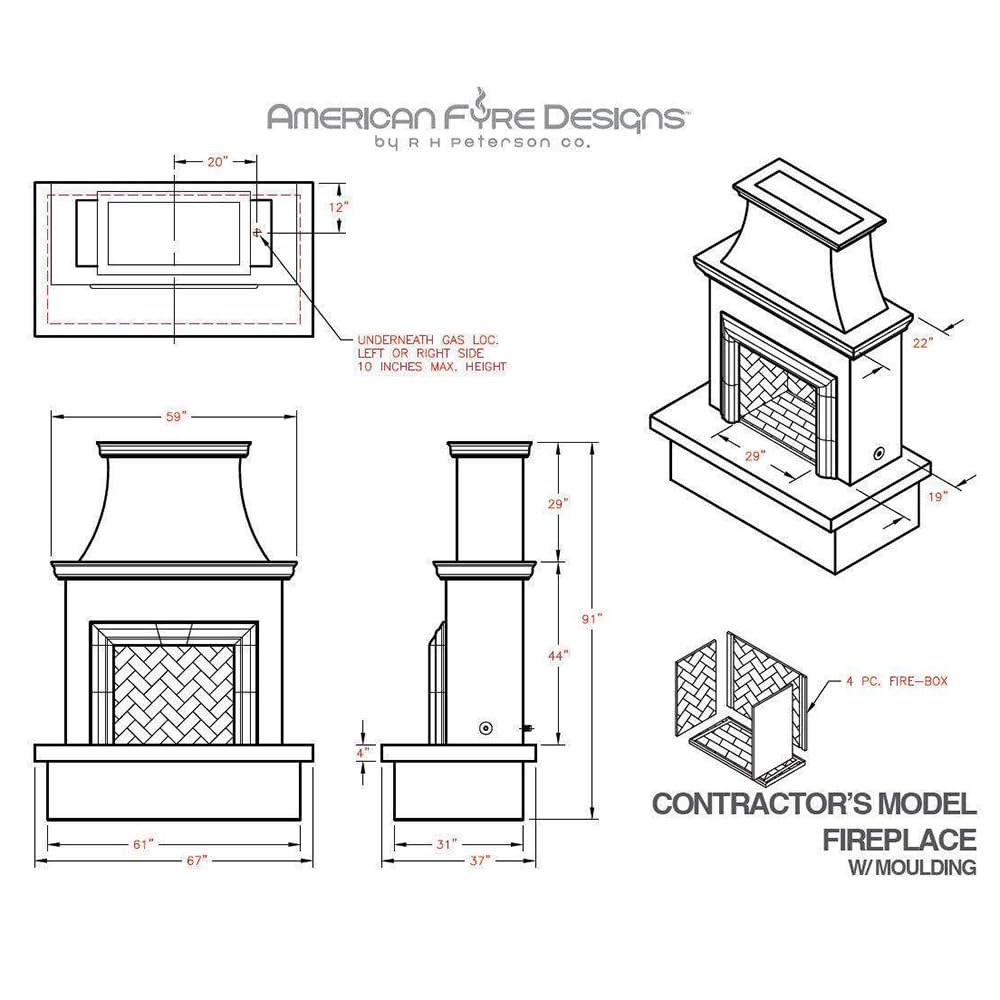 Contractor's Model with Moulding Outdoor Fireplace | American Fyre Designs (Vent Free)