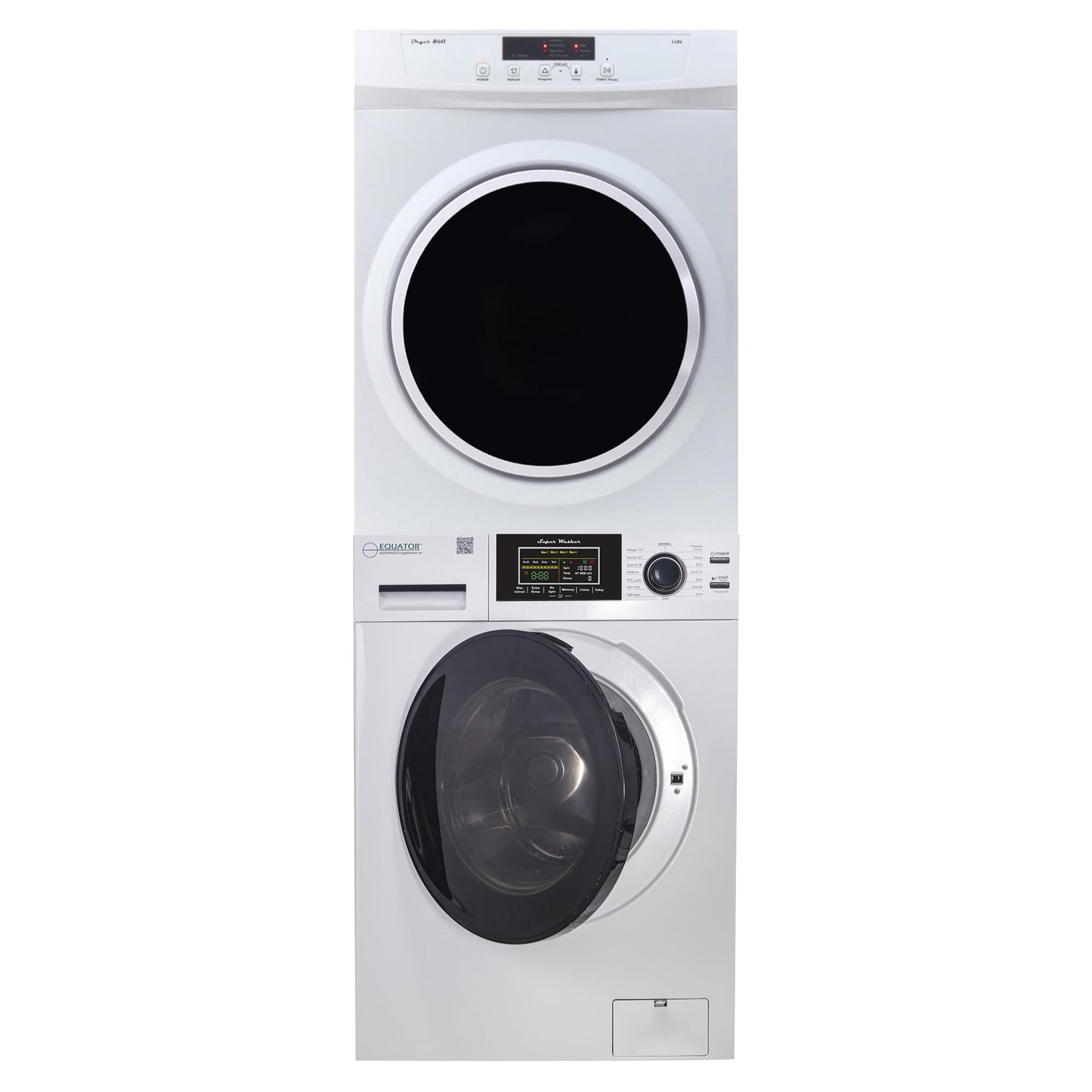 Equator Apartment Stackable 15 Lbs Washer 1.62cf 110V+Vented Dryer 3.5cf 110V